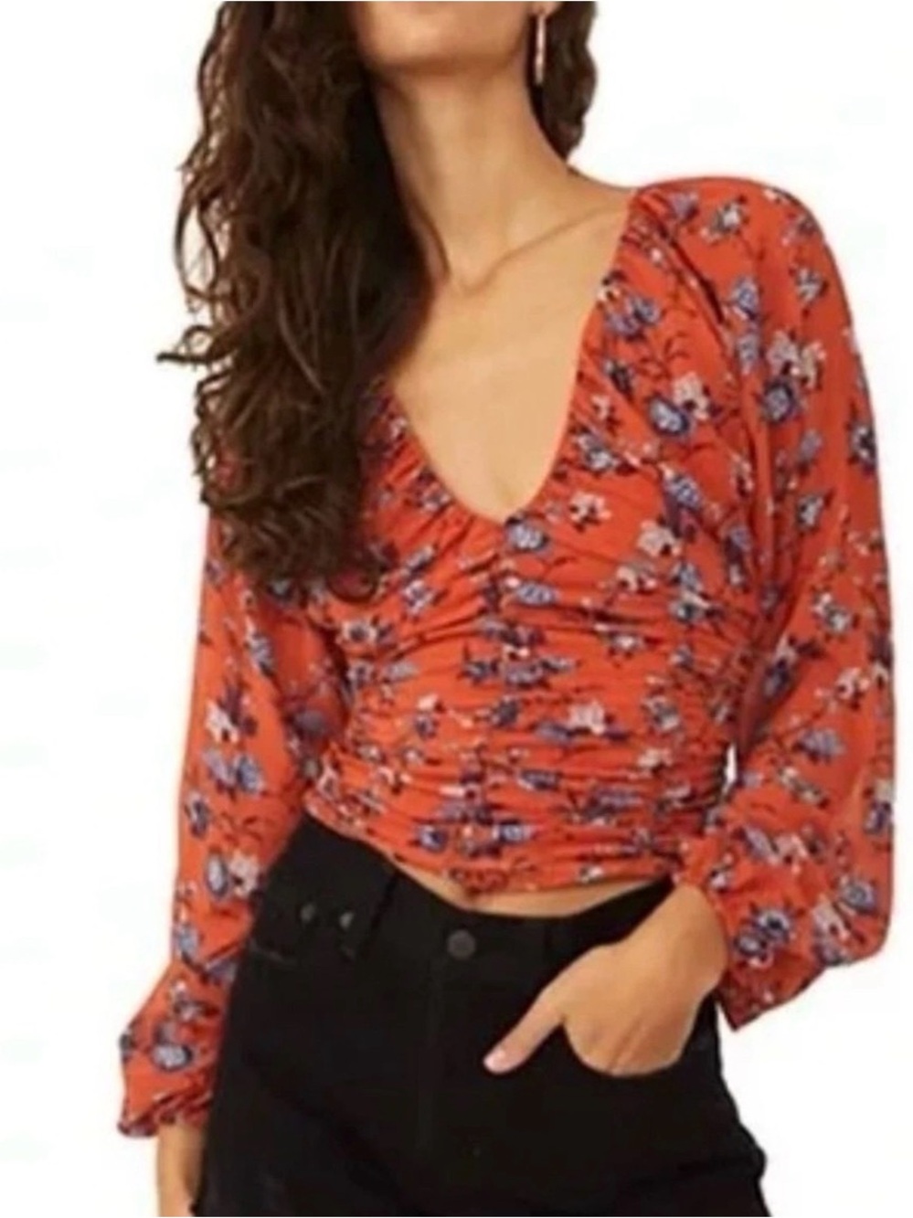 Free People New Final Rose Blouse Rust Floral Boho Romantic Women’s XS